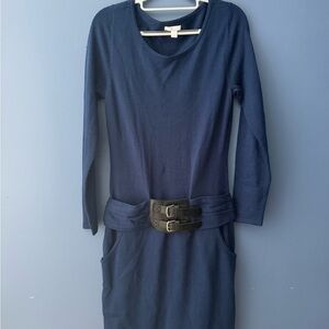 New York & Company Navy Long Sleeve Dress with Belt